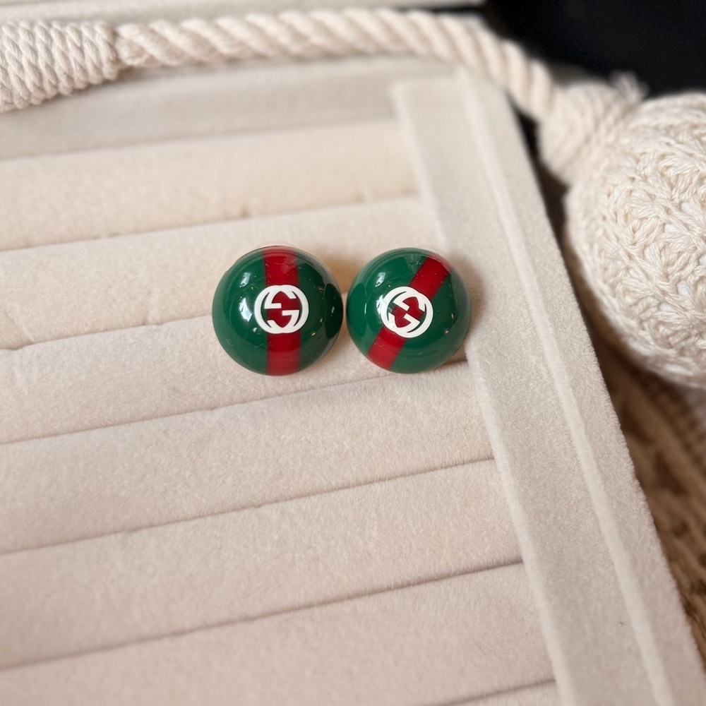 Gucci Iconic GG Logo Web Stripe Enamel Dome Stud Earrings